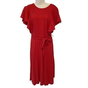 Who What Wear Womens XXL Linen Midi Red Dress Flutter Preppy Nautical Classic